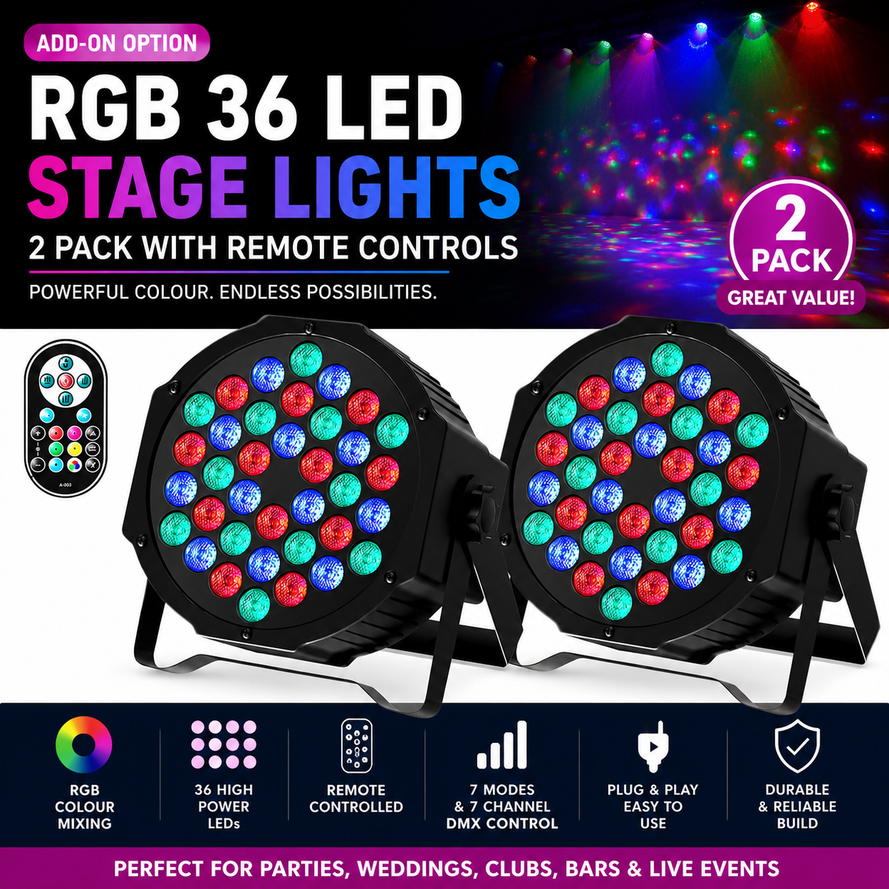 LED PAR Stage Light Hire (Pair)